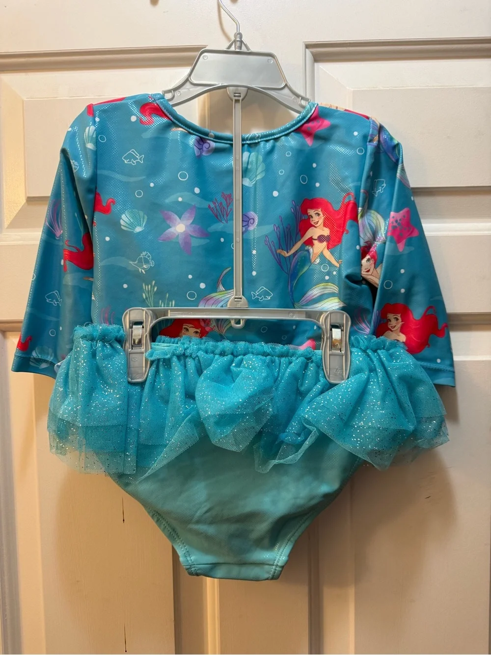 Disney Little Mermaid Aqua and Red Girls' Rash Guard Swim Set